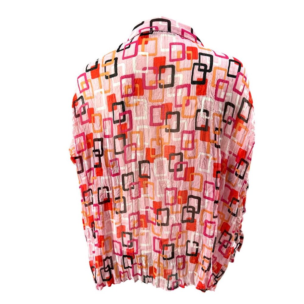 Essentials By Milano XL Pink Geometric Button Up Blouse Retro Cityworkcore - Picture 4 of 11